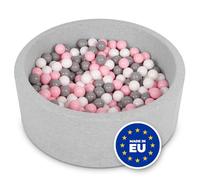 Selonis Soft Ball Pit Pool 90X30cm/300 Balls Round For Baby Toddler Foam, Light Grey:White-Grey-Light Pink
