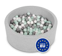 Selonis Soft Ball Pit Pool 90X30cm/300 Balls Round For Baby Toddler Foam, Light Grey:White/Grey/Mint