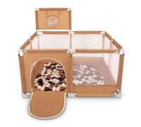 Selonis Square Play Pen Filed with 100 Balls Basketball, Beige:Pastel Beige/Copper/White/Black