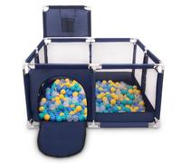 Selonis Square Play Pen Filed with 100 Balls Basketball, Blue:Turquoise/Blue/Yellow/Transparent