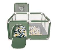 Selonis Square Play Pen Filed with 100 Balls Basketball, Green:Dark Turquoise/Pastel Blue/Pastel Yellow/White