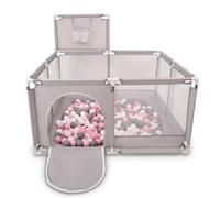 Selonis Square Play Pen Filed with 100 Balls Basketball, Grey:White/Grey/Powder Pink