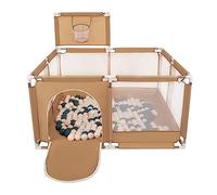 Selonis Square Play Pen Filed with 200 Balls Basketball, Beige:Dark Turquoise/Pastel Beige/Pearl