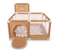 Selonis Square Play Pen Filed with 200 Balls Basketball, Beige:Pastel Beige/Pastel Blue/White