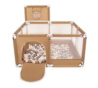 Selonis Square Play Pen Filed with 400 Balls Basketball, Beige:Pastel Beige/Grey/White