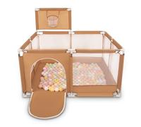 Selonis Square Play Pen Filed with 400 Balls Basketball, Beige:Pastel Beige/Pastel Yellow/White/Mint/Light Pink