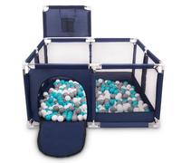 Selonis Square Play Pen Filed with 400 Balls Basketball, Blue:Grey/White/Turquoise