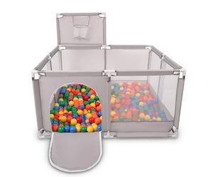 Selonis Square Play Pen Filed with 900 Balls Basketball, Grey:Yellow/Green/Blue/Red/Orange