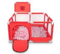 Selonis Square Play Pen Filed with 900 Balls Basketball, Red:Light Pink/Pearl/Transparent