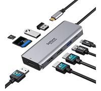 Selore&S-Global Docking Station USB C Triple Display Dual HDMI Adapter, 9 in 1 USB C to DisplayPort Adapter SD TF Card Reader 2USB 2.0, 1 USB 3.0, 100W PD for Dell XPS 13/15, Lenovo Yoga, Huawei Mateb