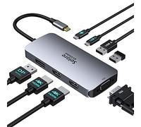 Selore&S-Global USB C Docking Station Dual Monitor 2 HDMI Multi Laptop Dock to Quad Hub Multiport Adapter with DisplayPort VGA PD 100W for Dell HP Lenovo Asus Microsoft