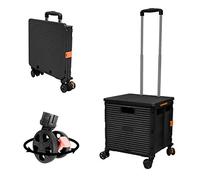 SELORSS Foldable Utility Cart Folding Portable Rolling Crate Handcart with Durable Heavy Duty Plastic Telescoping Handle Collapsible 4 Rotate Wheels for Travel Shopping Moving Luggage Office(Black)