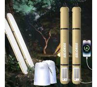 SELORSS Solar Inflatable Camping Lights 33.86IN/86CM Foldable Outask Telescopic Lamp, Portable Outdoor 2000mAh LED Light IP66 Waterproof with White Light for Camping, Travel, Festival - 2 Pack Kaki