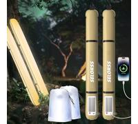 SELORSS Solar Inflatable Camping Lights - 33.86IN/86CM Foldable Telescopic Lamp, Outdoor 2000mAh LED IP66 Waterproof Warm Light - 2 Pack KaKi