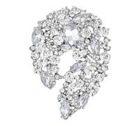 SELOVO Big Large Clear Rhinestone Leaf Statement 3.5" Wedding Brooch Pin Scarf Broach Silver Tone