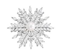 SELOVO Bling Cubic Zirconia Simulated Pearl Snowflake Pin Brooch Silver Tone