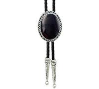 SELOVO Genunie Leather Bolo Tie Native Western Bola Tie Stone, Black, Average