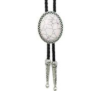 SELOVO Genunie Leather Bolo Tie Native Western Bola Tie Stone, White, 100cm x 4.8cm x 3.8cm