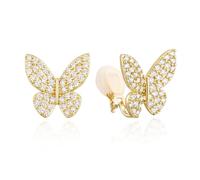 SELOVO - Non Pierced Clip On Earrings - Vintage Style Butterfly - Silver & Gold, Metal, No Gemstone