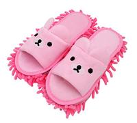 Selric Dust Mop Slippers Bear Image Pink,Microfiber House Floor Cleaning Mop Slippers Detachable Mopping Shoes Cleaning Tool 8 2/3"[Size:2-3]