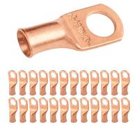 SELTERM 4 AWG (25 mm²) - 3/8" (M10) ⌀ Hole - Wide Palm UL Heavy Duty Wire Lugs, Battery Cable Ends, Bare Copper Eyelets, Tubular Ring Terminal Connectors [B39] - 25 Pack