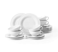 Seltmann Weiden 001.751422, 18 Pieces, Small, White, Set for up to 6 People, Beat Series, Includes 6 Breakfast Plates, Tea Cups and Saucers Each, Porcelain