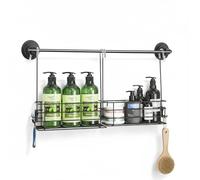 Seltomer 2pcs Single-Layer Shower Caddy Hanging Shower Orangizer Stainless Steel Shower Rack with Hooks Over The Door, Shampoo Basket Storage (Black)