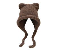 seluluory Winter Cute Cat Ears Knit Hat Ear Flaps Crochet Beanie Hat Ear Protection Warm Hats Ski Hats Outdoor Windproof Hats