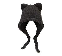 Seluluory Winter Cute Cat Ears Knit Hat with Ear Flaps - Crochet Beanie for Ski, Outdoor and Windproof Use