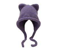 Seluluory Winter Cute Cat Ears Knit Hat with Ear Flaps - Crochet Beanie Ski & Outdoor Windproof Warm Hat