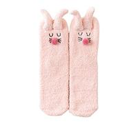 seluluory Winter Fluffy Socks for Women and Girls Slipper Socks Home Socks Cartoon Embroidery 3D Rabbit Ears Thermal Socks Sleep Socks