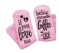 seluluory Women Winter Fuzzy Velvet Slipper Socks,If You Can Read This Bring Me Coffee Wine Chocolate Phrase Bed Socks Anti-Slip Hosiery with Cupcake Gift Packaging