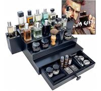 SeLuM Wooden Cologne Organizer For Men 4 Tier Black | High Grade Velvet Lining and Stylish Gift Box | Side Compartment | Space Aid Cologne Holder | Perfume Display Stand | Dresser Countertop Decor