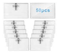 Selutiya 50Pcs 9x5.6cm Name Badges for Work,Clear Name Badges with Clip,Name Badges with Crocodile Clip and Safety Pin,for School, Colleges, Offices, Corporate Event