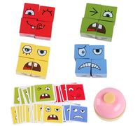 Selutiya Face Changing Magic Cube Game，Expression Puzzle Building Blocks Pattern Matching Game, Wooden 3d Puzzle Face-Changing Magic Cube with Bell for Kids and Adults Christmas Birthday
