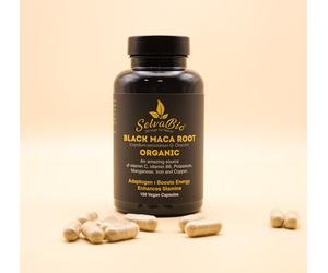SelvaBio Organic Black Maca Root Capsules 750mg, 100 Vegan Capsules