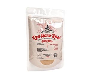 SelvaBio Red Maca Root Powder, Gelatinised, Certified Organic, Single Origin, Peru, Vegan, for Smoothies, Shakes & Baking, 250 g