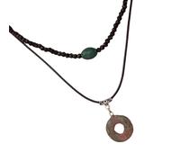 SELVFZ 2Pieces Vintage Peace Buckle Pendant Necklace Set Natural Stone Beads Choker Unique Clavice Chain Adornment