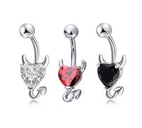SELVFZ 3pcs Devil Heart Navel Surgical Steel Buckle Heart Belly Button Rings Body Piercing For Anniversary Day Christmas Party Devil Navel Barbell