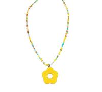 SELVFZ Acrylic Beaded Necklace Hollowed Out Floral Pendant Neckchain Trend Chain Fashion Jewelry Acrylic Beaded Necklace Adjustable