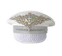SELVFZ Bridal Captain Hat Jeweled Rhinestones For Women Bride Hat Sparkling Sequins Eye-catching Photo Props Statement Headwear