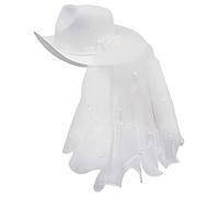 SELVFZ Bride Cowgirl Hat With Veil Novelty Cowboy Hat Beach Cowgirl With Long Veil Western Fancy Dress Accessory Hats For Adult Women Anti-slip Band For Girls Large