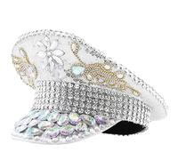SELVFZ Bride Hat For Dancing Party Fedora Music Festival Women Costume Rhinestone Sequins Studded Captain Hats Rhinestone Bride Hat