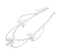 SELVFZ Fashion Elegant Bowknot Heart Charm Necklace Acrylics Beaded Clavicle Chain Choker Necklace Statement Jewelry Neck Chain