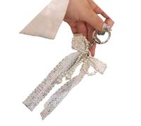 SELVFZ Fashionable Elegant Lace Bowknot Love Pearls Charm Keychain Craft Supplies for Women's Fashion Accessories Daily Use Pearls Lace Bowknot Charm
