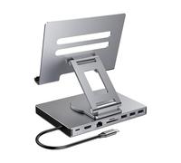 SELVFZ Foldable USB C Adapter Stand With PD100W Charging 1000Mbps Ethernet Adjustment Height Heat Dissipation Aluminum Alloy Laptop Cooling Docking Station