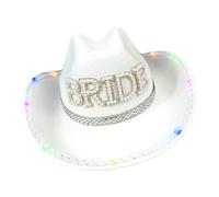 SELVFZ LED Bride Hat For Wedding Bride Western Glowing Wide Brims Artificial Pearls Letter Hat Adult Bachelorettes Props Bridal Accessories