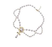 SELVFZ Luxurious Two Layer Resin Pearls Collar Necklace Vintage French Courts Neck Jewelry For Dresses Weddings Gala Vintage French Courts Pearls Necklace With Double Layer Chain