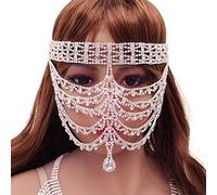 SELVFZ Luxury Belly Dance For Rhinestone Long Veil Eyemask Jewelry For Women Crystal Face Masquerade Chain Accessor Crystal Chain For Women Decoration