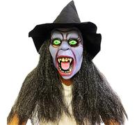 SELVFZ Scary Old Woman Witch With Long Hair Horror Halloween Cosplay Costume Witch Hat Full Face Latex Old Woman For Adults Realistic With Hair Man